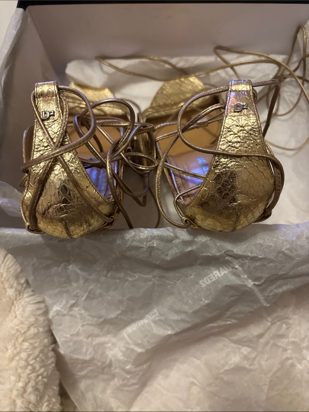 DSQUARED2 Metallic Gold Lace-Up Stiletto Sandals - Picture 3 of 5